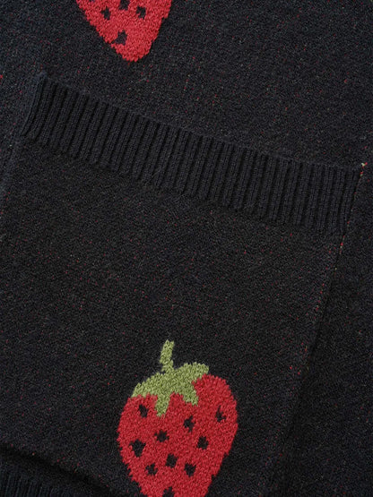 Strawberry Jacquard Patch Pocket Cardigan