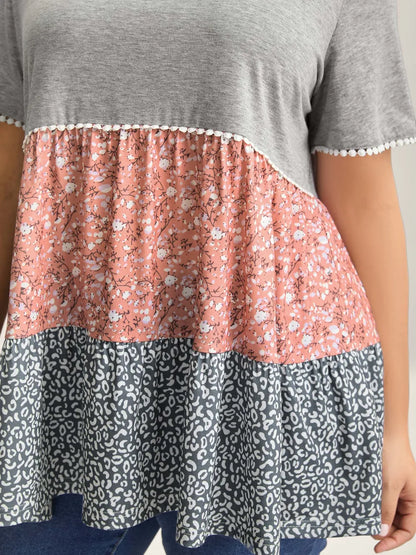 Ditsy Floral Print Patchwork Layered T-Shirt