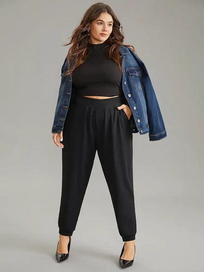 Crossover Plain Texture High Rise Pants