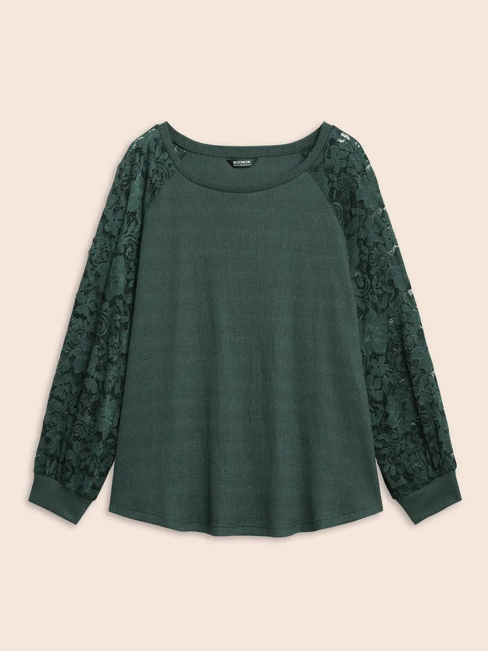 Plain Lace Panel Round Neck Raglan Sleeve T-Shirt
