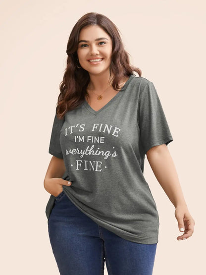 Letter Print V Neck T-Shirt