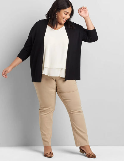 3/4-Sleeve Open-Front Cardigan