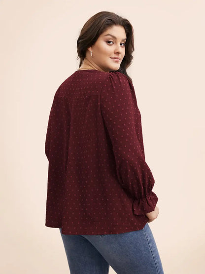 Textured Lace Trim Patchwork Ruffles Blouse