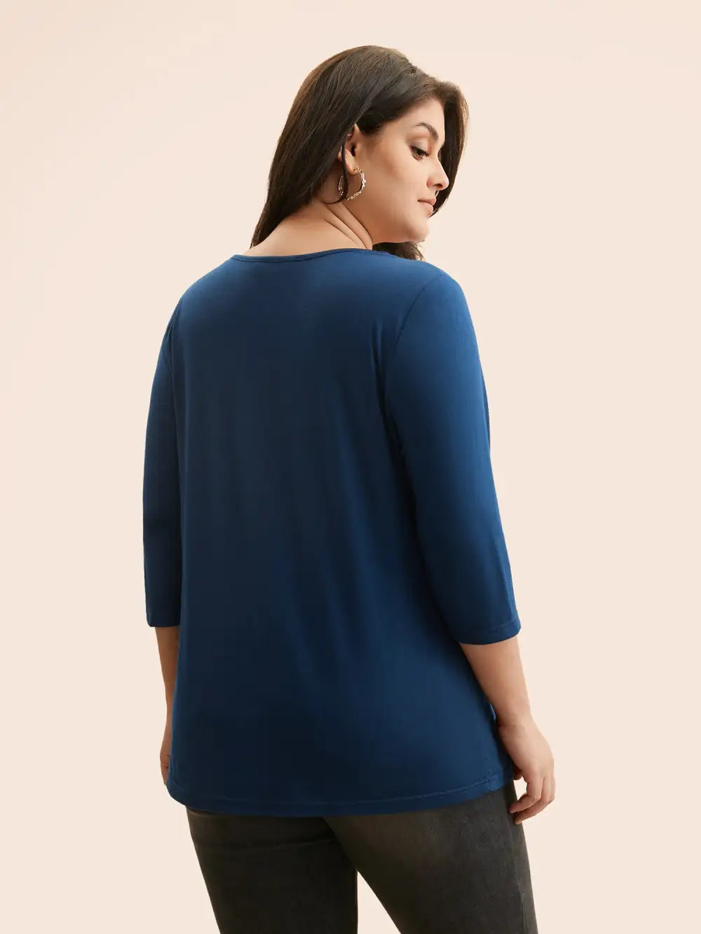 V Neck Embroidered Patchwork Gathered T-Shirt