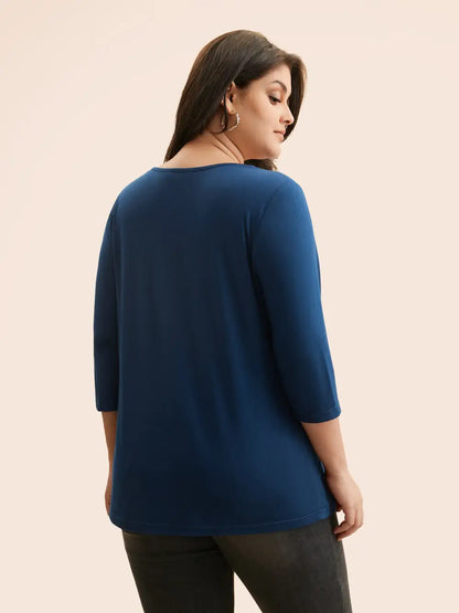 V Neck Embroidered Patchwork Gathered T-Shirt