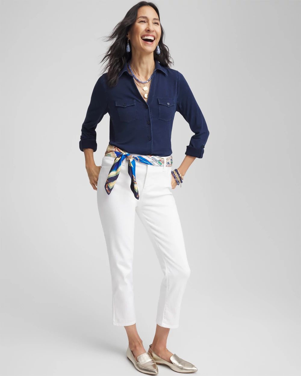 Collared Henley Denim Top
