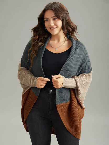 Colorblock Batwing Sleeve Patchwork Cardigan