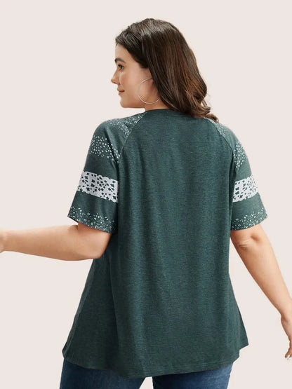 Ditsy Floral Colorblock Contrast Raglan Sleeve T-Shirt