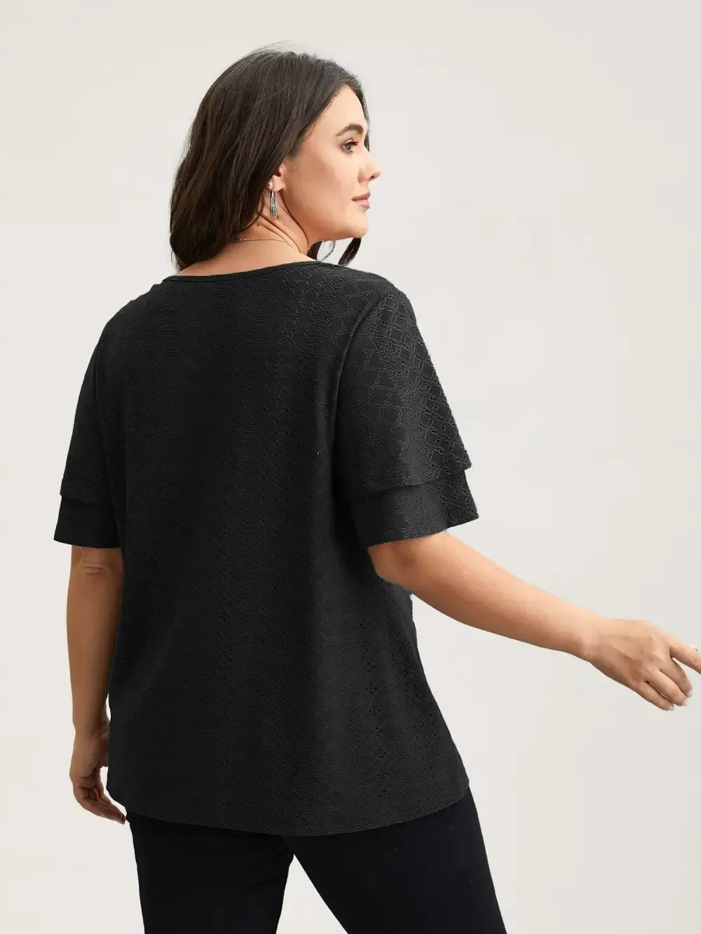 Jacquard Textured Lotus Leaf Sleeve Top