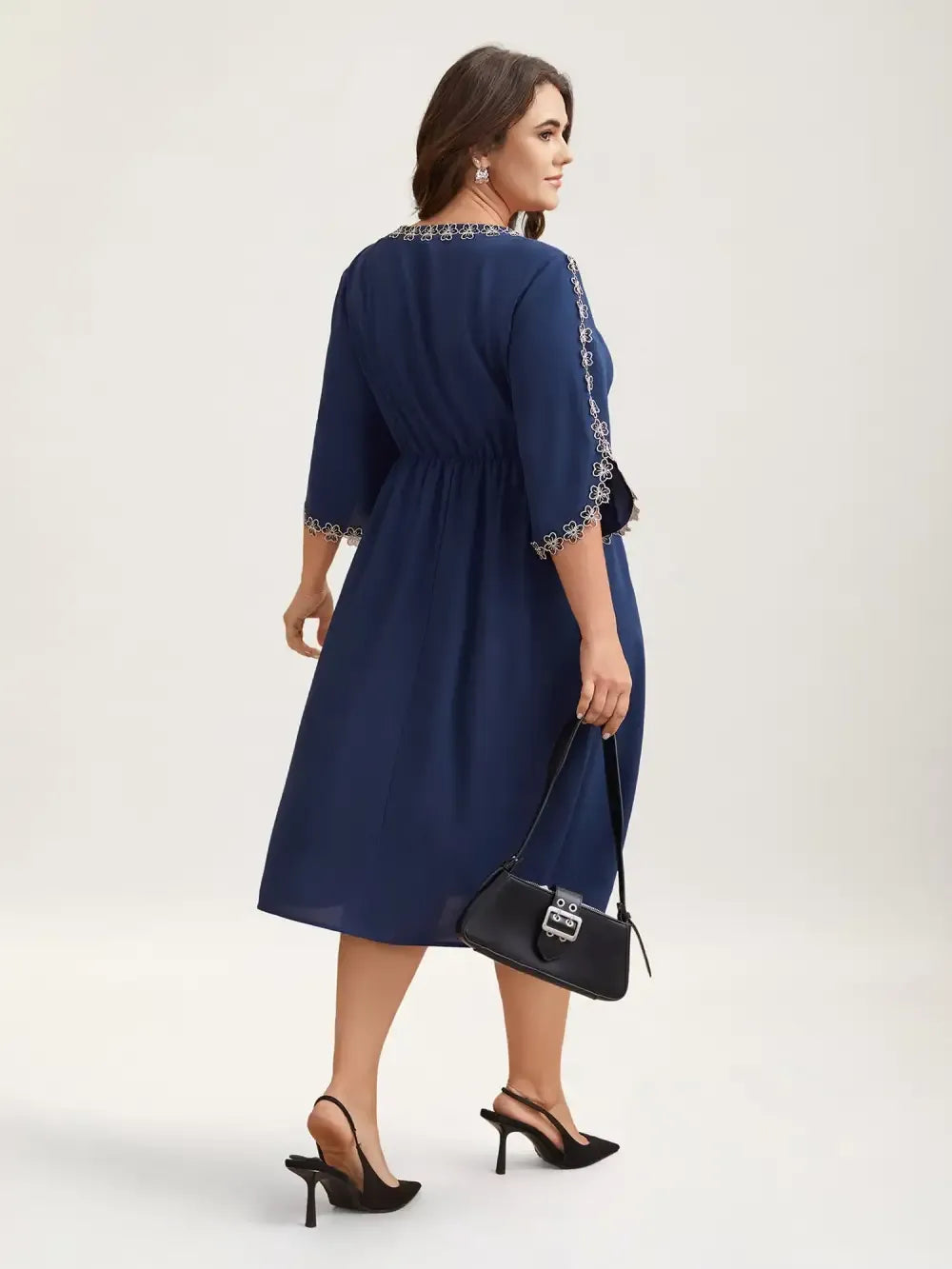 Lace Detail Trumpet Sleeve Midi Dress