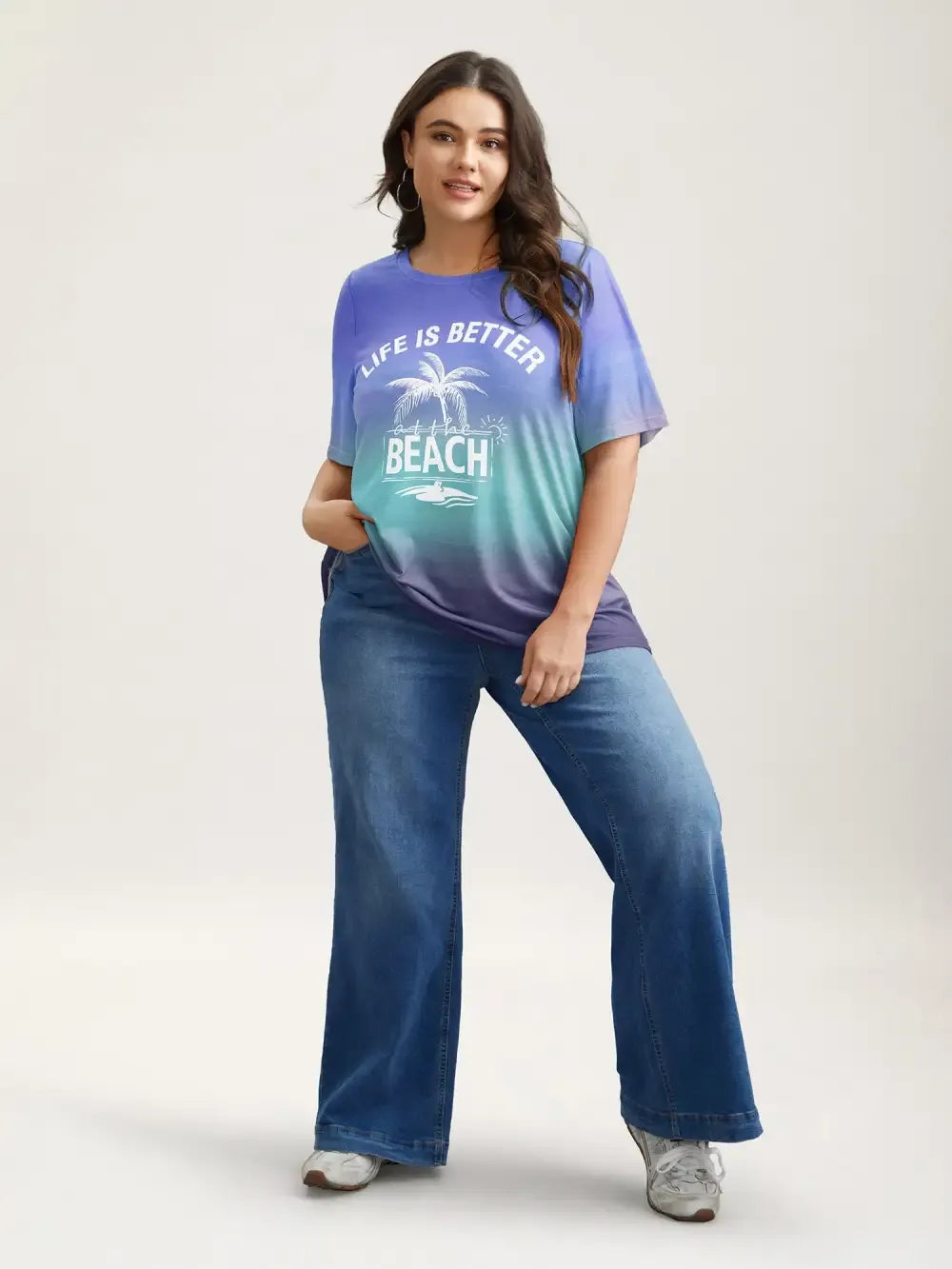 Gradient Beach Print Fitted T-Shirt