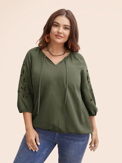 Broderie Anglaise Gathered Tie Knot Blouse
