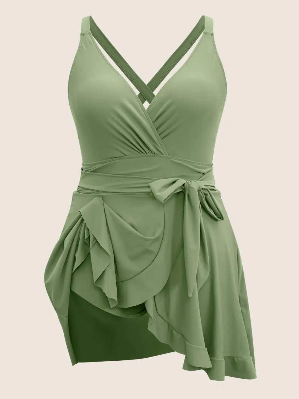 Plain Ties Wrap Flutters Swim Dress