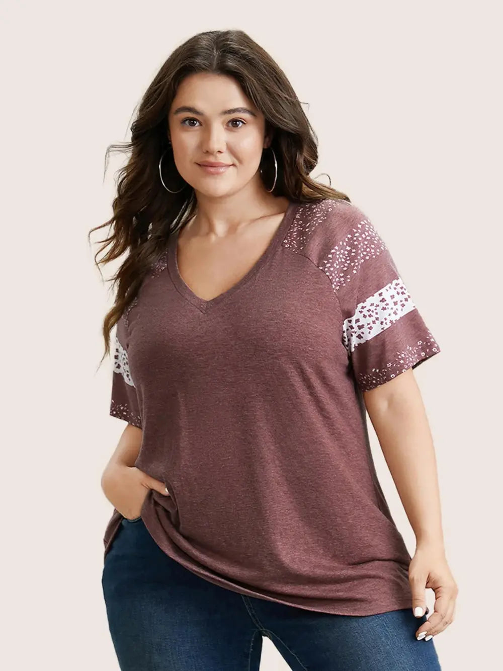 Ditsy Floral Colorblock Contrast Raglan Sleeve T-Shirt