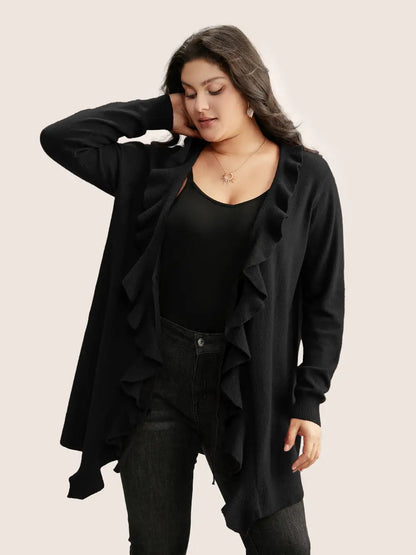 Supersoft Essentials Solid Ruffle Trim Ties Cardigan