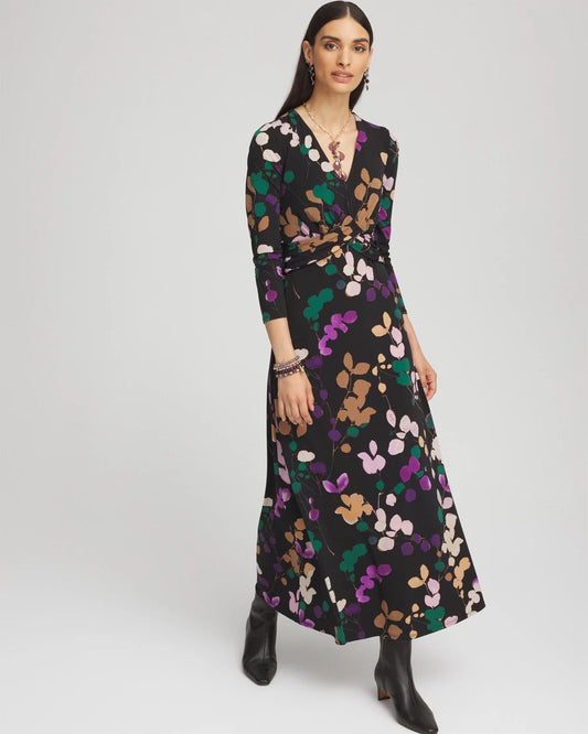 V-neck 3/4 Sleeve Floral Maxi Dress