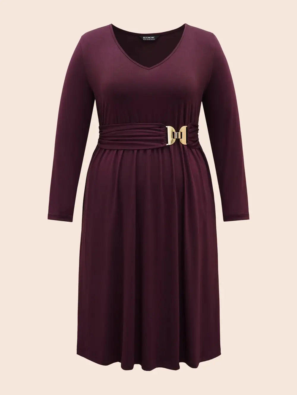 Solid Metal Detail Midi Dress
