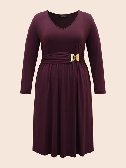 Solid Metal Detail Midi Dress