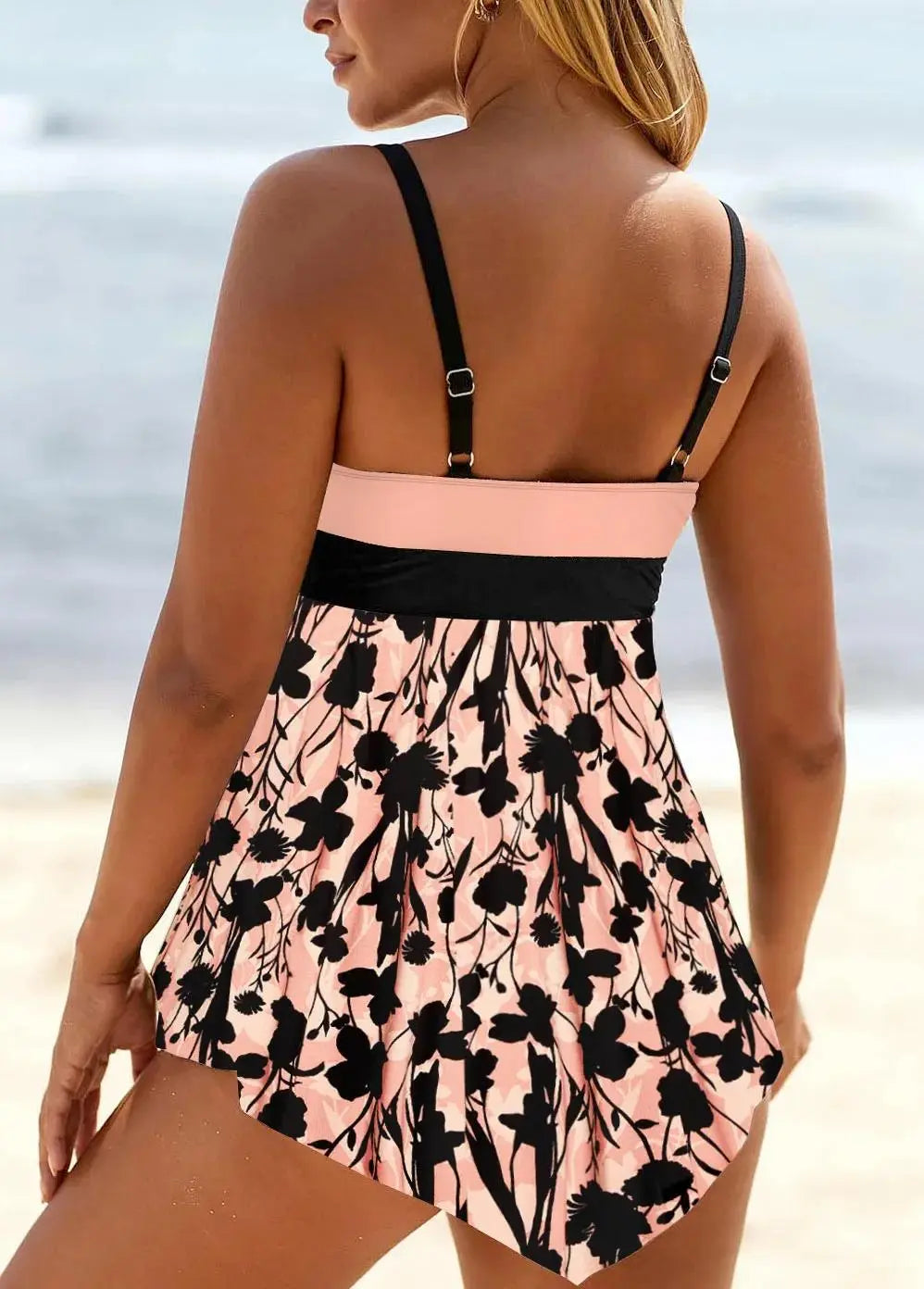 Floral Print Incarnadine Pink Plus Size Swimdress Top