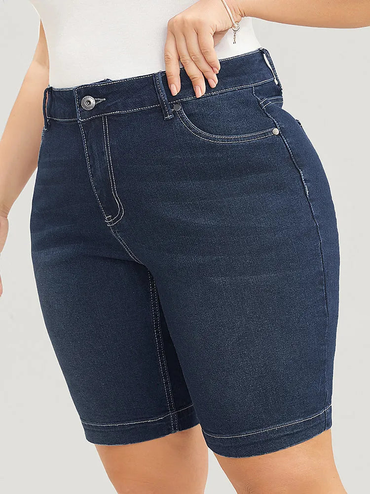 Very Stretchy High Rise Dark Wash Denim Shorts