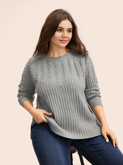 Solid Cable Knit Raglan Sleeve Pullover