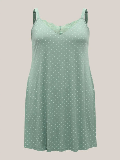Lace Neck Polka Dots Textured Loungewear