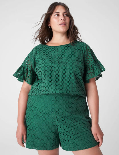 Crop Short-Sleeve Eyelet Top