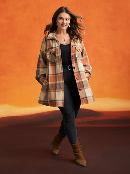 Halloween Plaid Chest Pockets Long Jacket