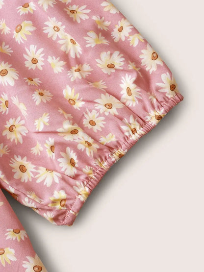 Daisy Patterned Ruffled Collar Blouse