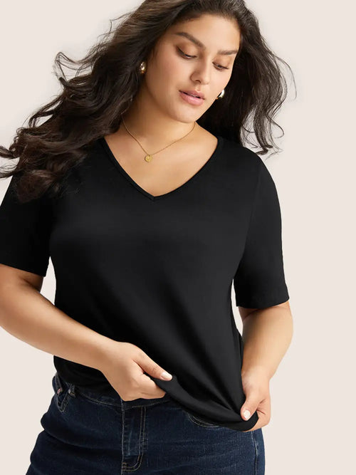 Cotton V Neck Plain Basic T-Shirt
