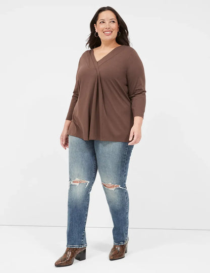 Swing 3/4-Sleeve Pleat-Front Top