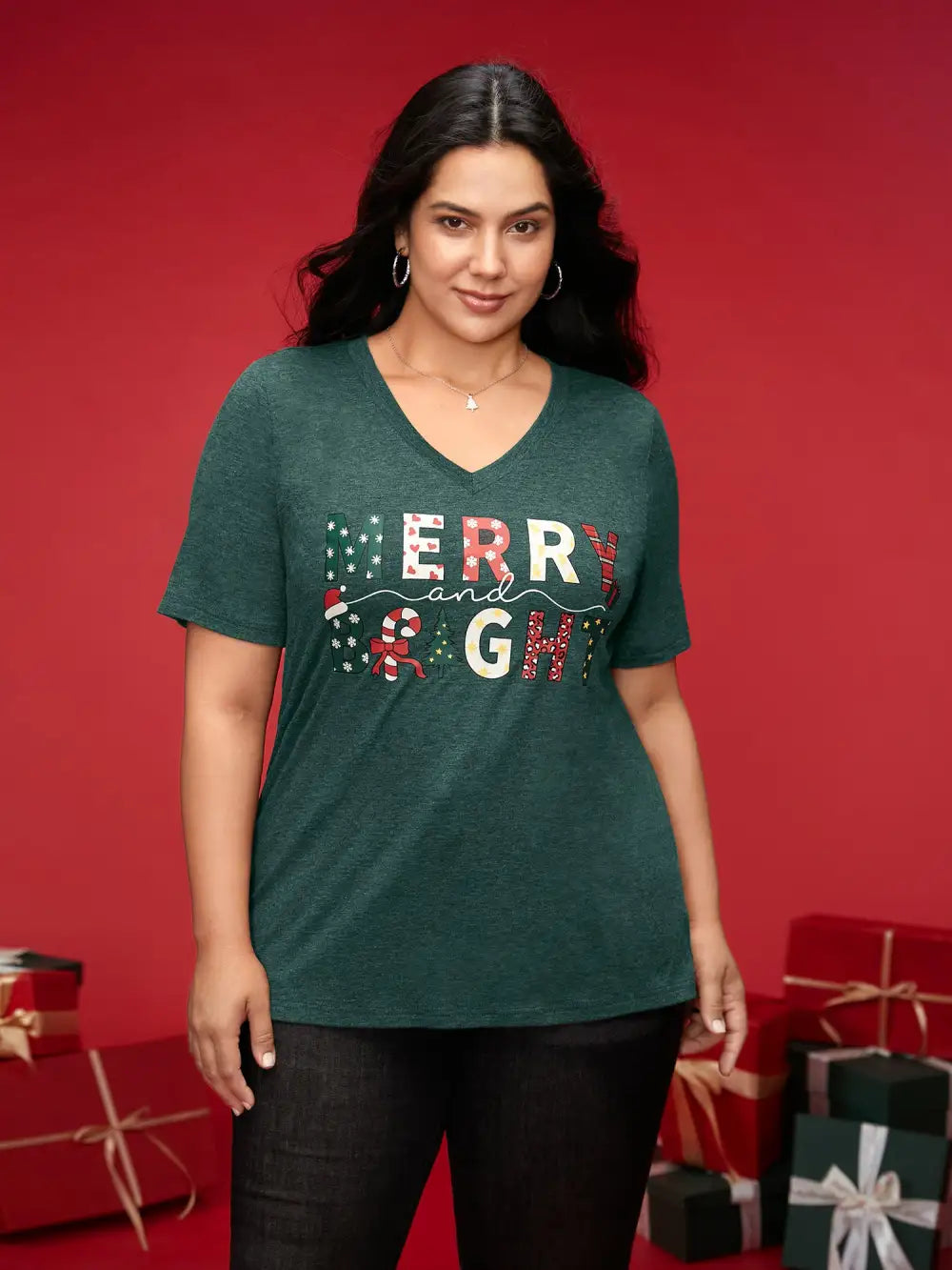 Merry & Bright Slogan Slim-Fit Tee