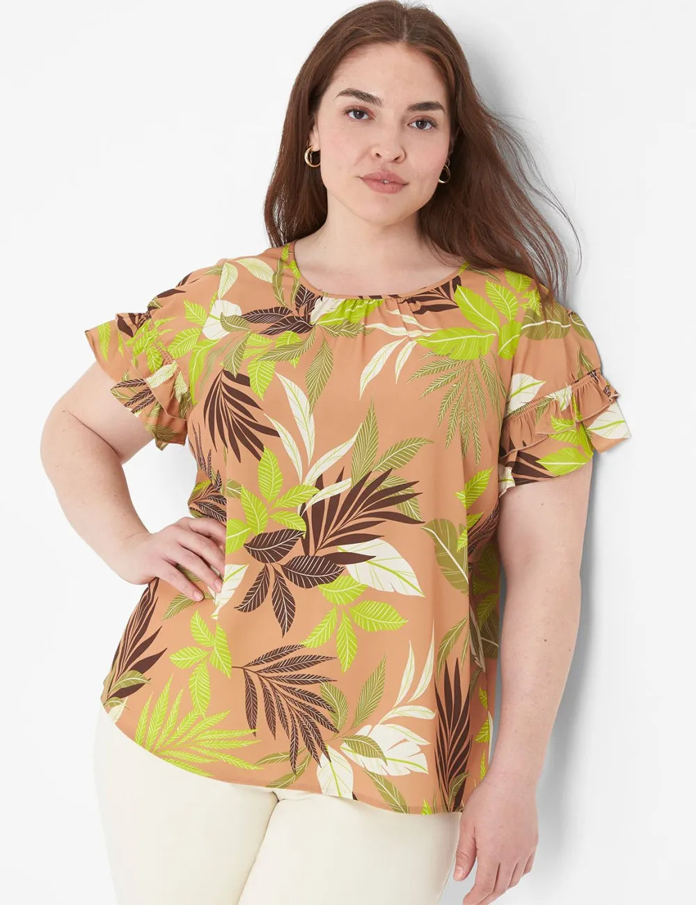 Flutter-Sleeve Crew-Neck Top