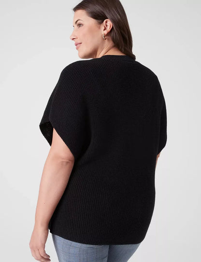 Short-Sleeve Button-Front Rib Cardigan