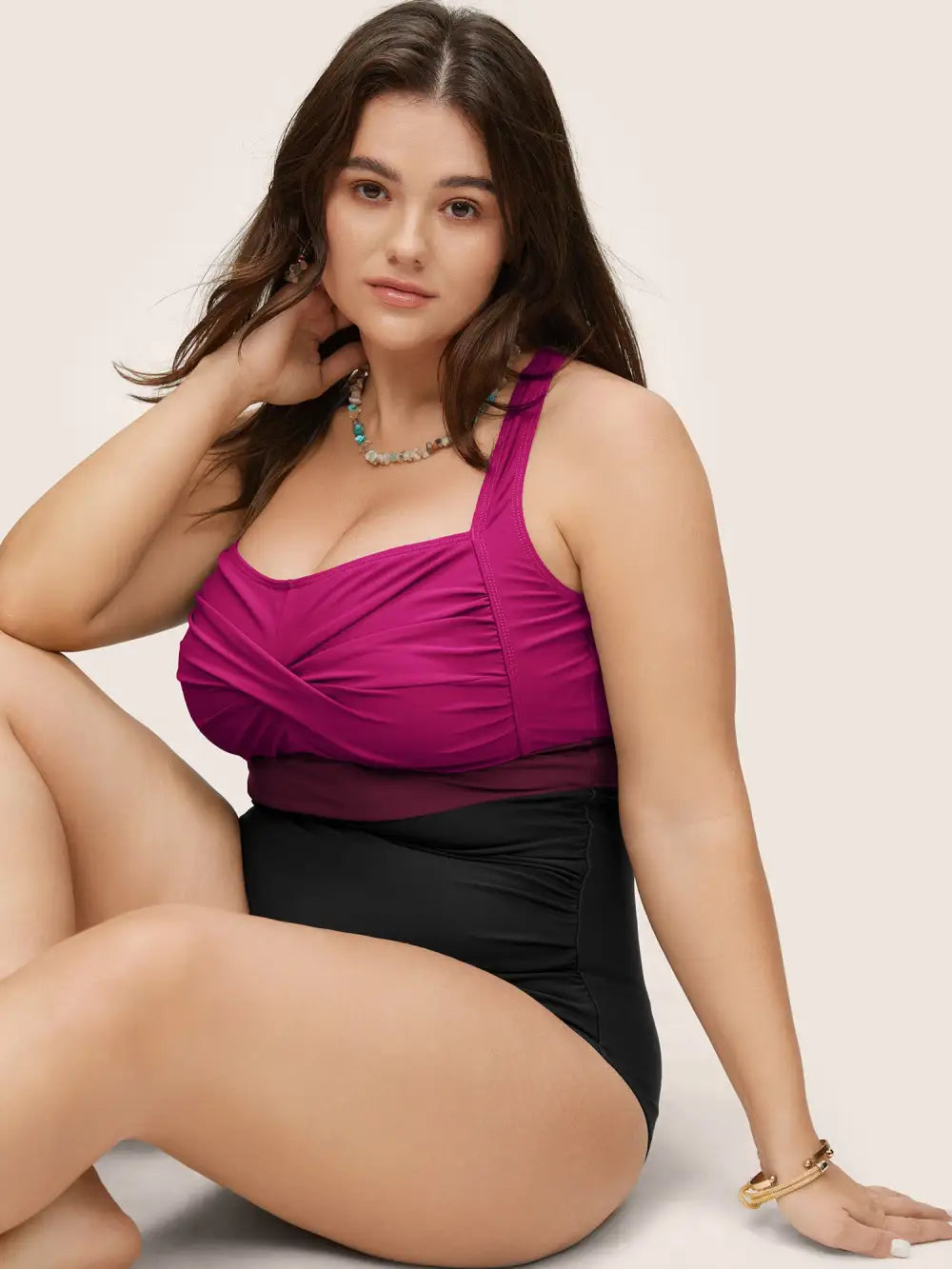 Contrast Twist Front Skinny One Piece Swimsuit