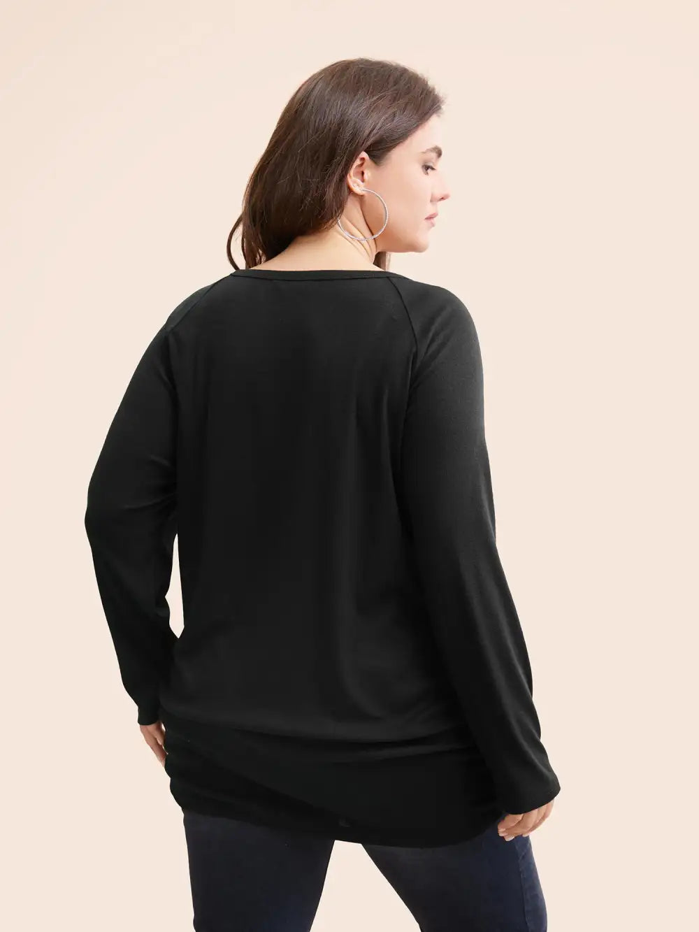 Plain Gathered Button Detail T-Shirt