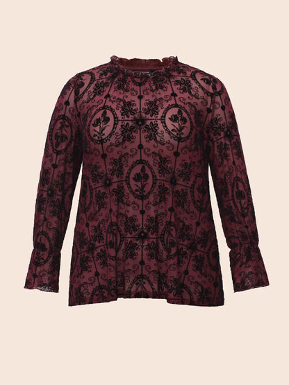 Elastic Flocked Mesh Blouse