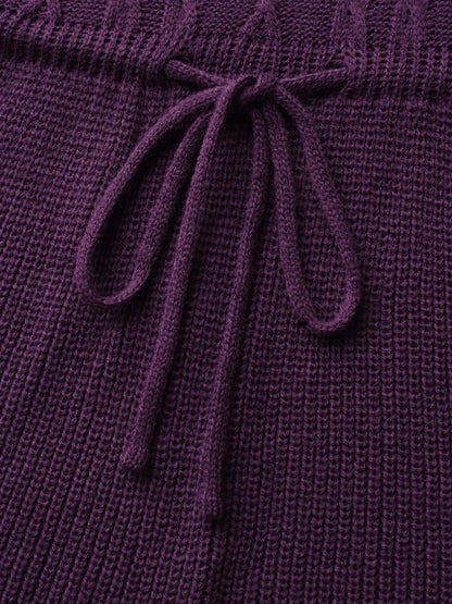 V Neck Cable Knit Drawstring Pullover