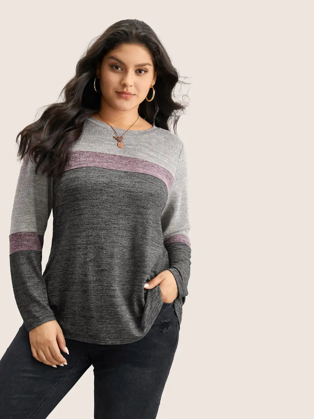 Heather Colorblock Contrast Crew Neck T-Shirt