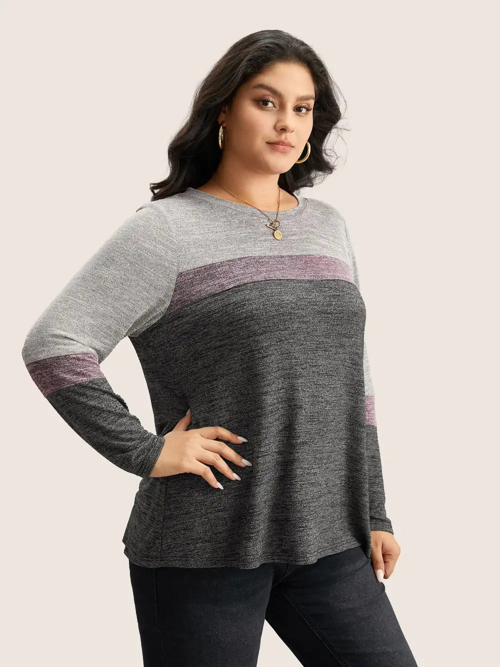 Heather Colorblock Contrast Crew Neck T-Shirt