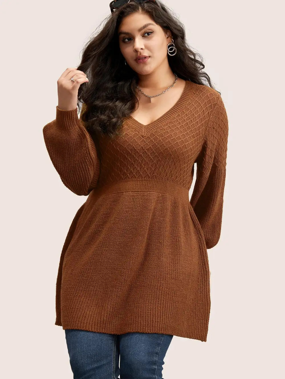 Plain Plisse Lantern Sleeve A Line Pullover