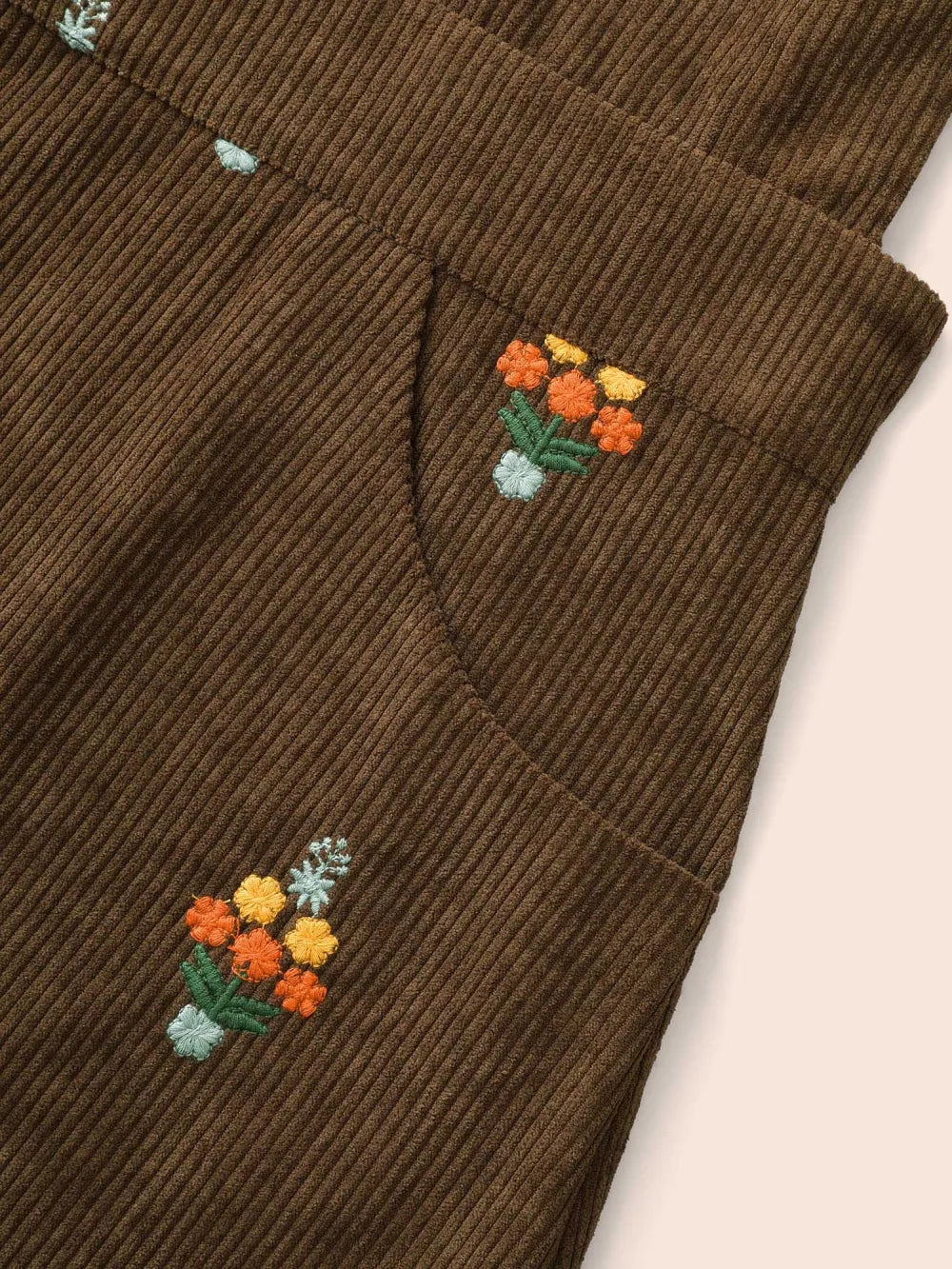 Floral Embroidered Corduroy Overall Dress