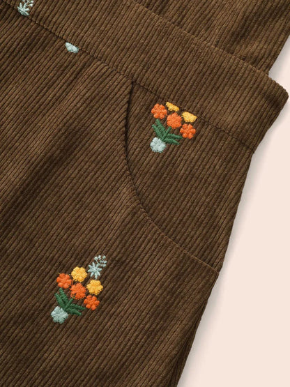 Floral Embroidered Corduroy Overall Dress