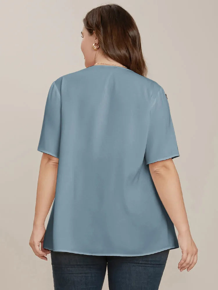 Plain Round Neck Button Detail Blouse