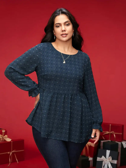 Textured Dot Elastic Cuffs A-Line Blouse