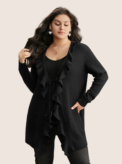 Supersoft Essentials Solid Ruffle Trim Ties Cardigan