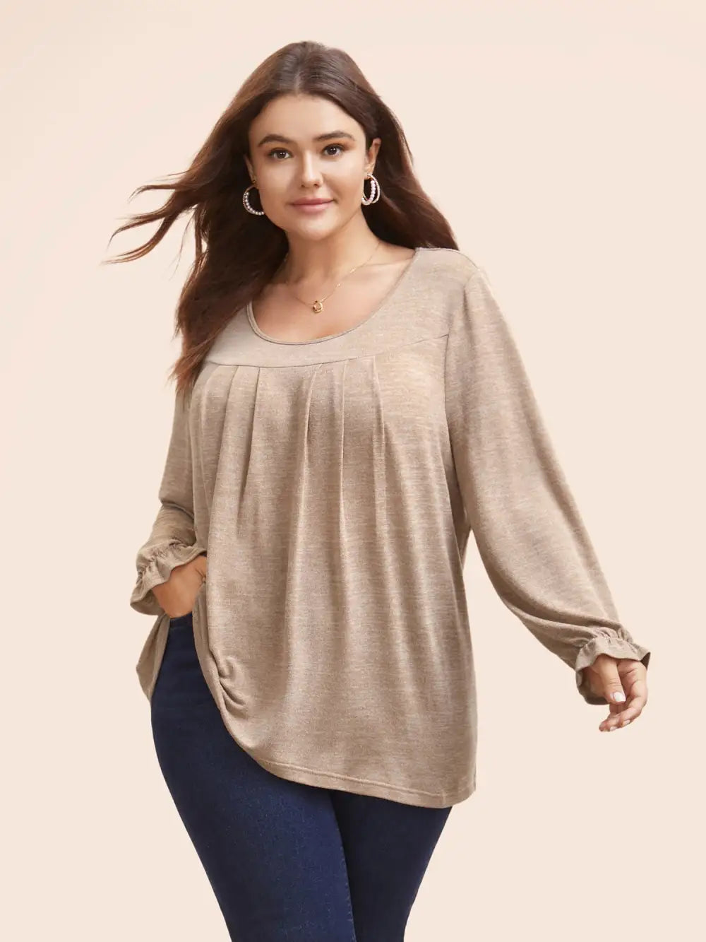 Round Neck Heather Pleated T-Shirt