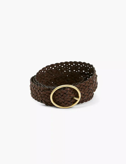 Braided Faux-Leather Oval Ring Versatile Belt