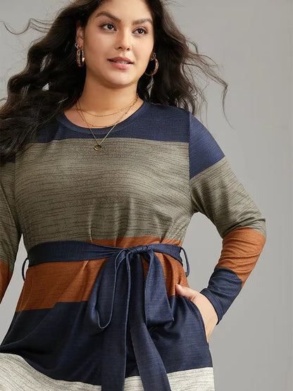 Colorblock Contrast Heather Belted Dress