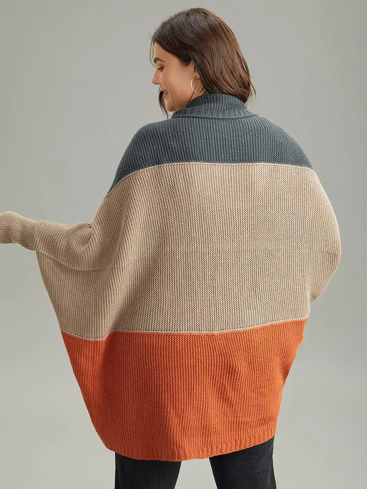 Colorblock Batwing Sleeve Patchwork Cardigan